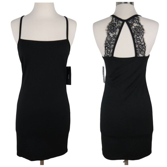LULU'S Women's Black Fitted Bodycon Mini Dress with Open Lace Back M NWT - Picture 1 of 10